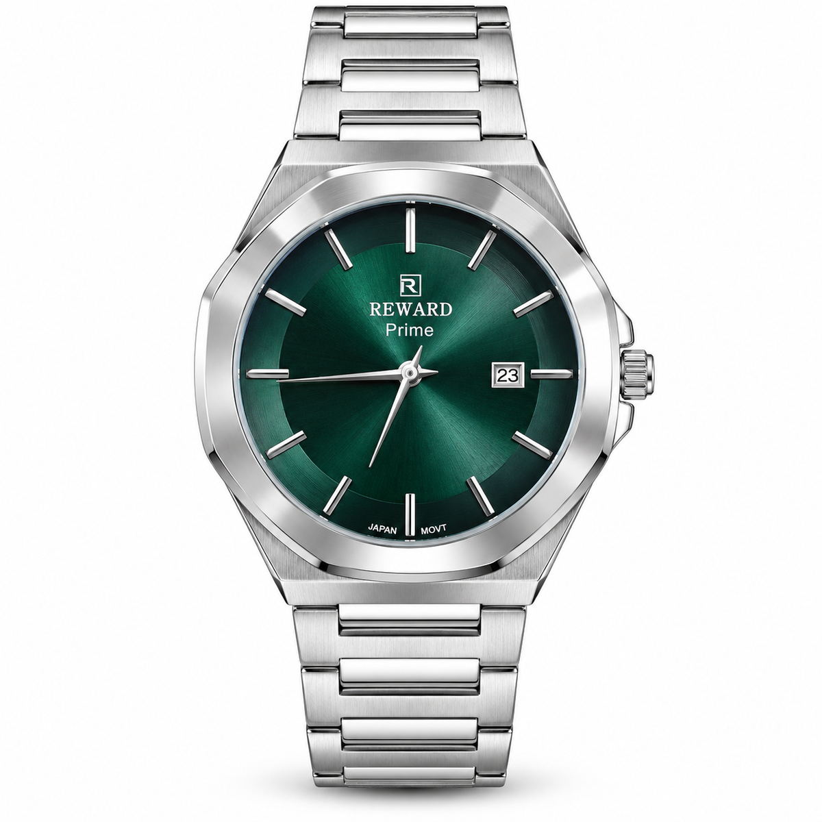 REWARD Prime Green Dial Men's Watch – Silver Stainless Steel Bracelet
