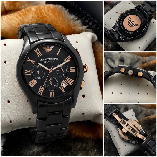 Emporio Armani Ceramica White Ceramic Chronograph Watch – Rose Gold Dial | Premium Luxury Men's Watch