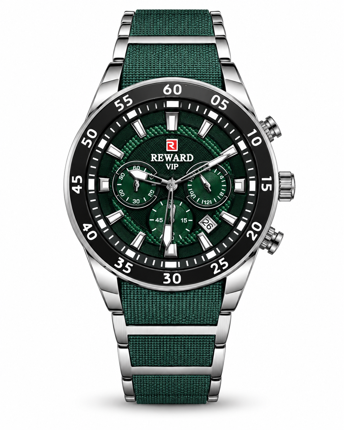 REWARD Green Dial Silver Chronograph Men's Watch – Stainless Steel Strap
