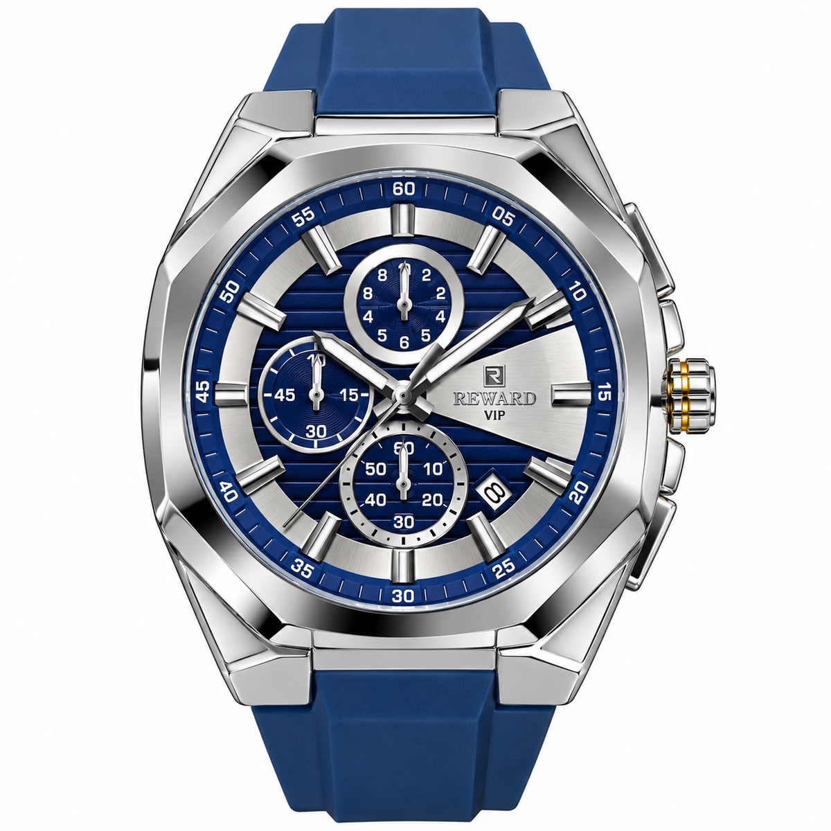 REWARD VIP Blue Dial Silver Chronograph Men's Watch – Blue Sports Strap