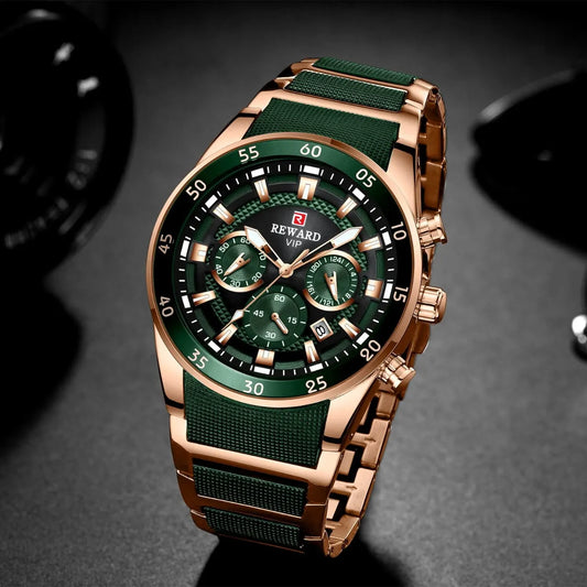 REWARD RD108RGGN Green & Rose Gold Chronograph Quartz Watch for Men