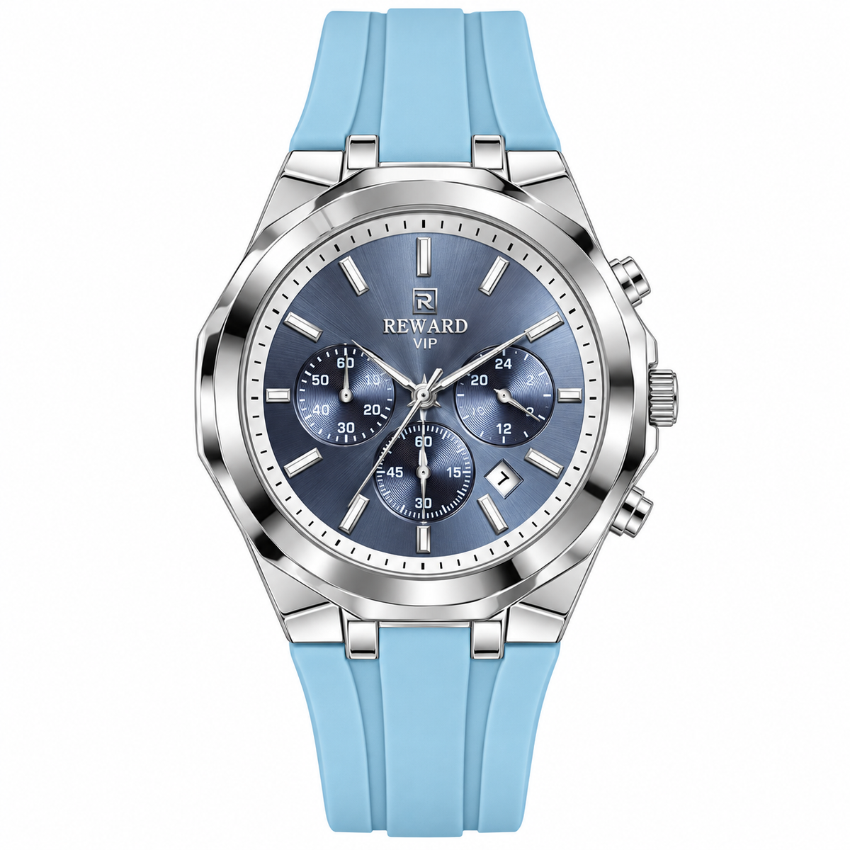 REWARD VIP Blue Dial Silver Chronograph Men's Watch – Light Blue Strap