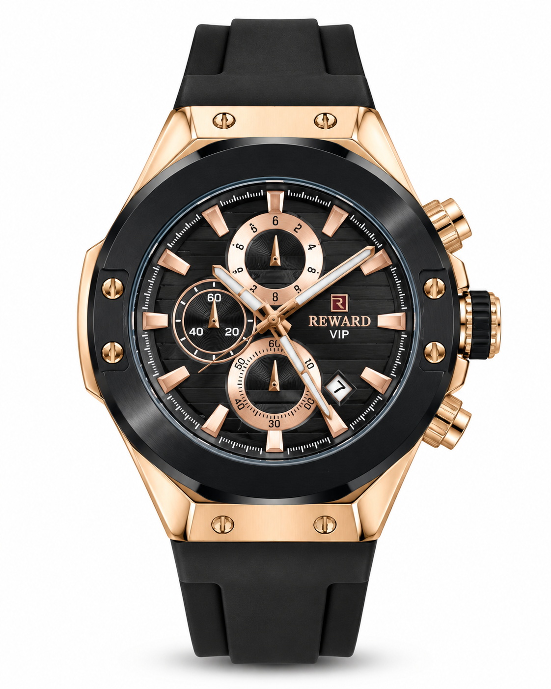 REWARD VIP Black & Rose Gold Chronograph Men's Watch – Black Strap
