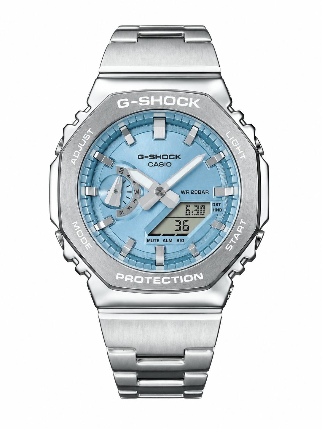 G-SHOCK CASIO Silver Blue Analog Digital Premium Men's Watch | Stainless Steel Luxury Sports Watch