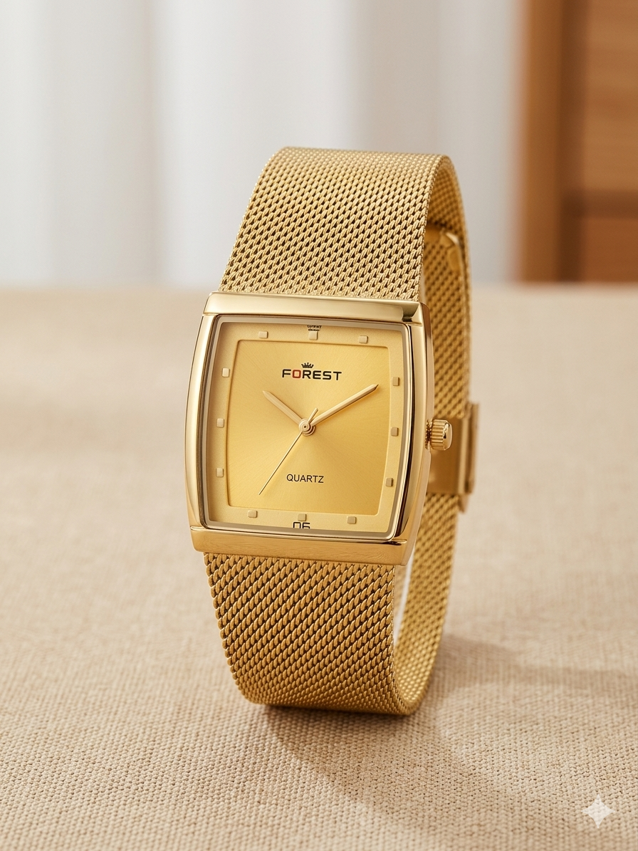 Forest Luxury Gold-Tone Dial Wrist Watches  Pattern Band, Quartz Movement for Men
