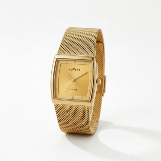 Forest Luxury Gold-Tone Dial Wrist Watches  Pattern Band, Quartz Movement for Men