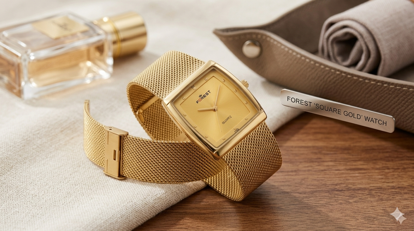 Forest Luxury Gold-Tone Dial Wrist Watches  Pattern Band, Quartz Movement for Men