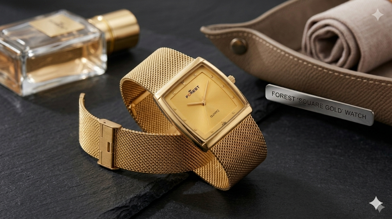 Forest Luxury Gold-Tone Dial Wrist Watches  Pattern Band, Quartz Movement for Men