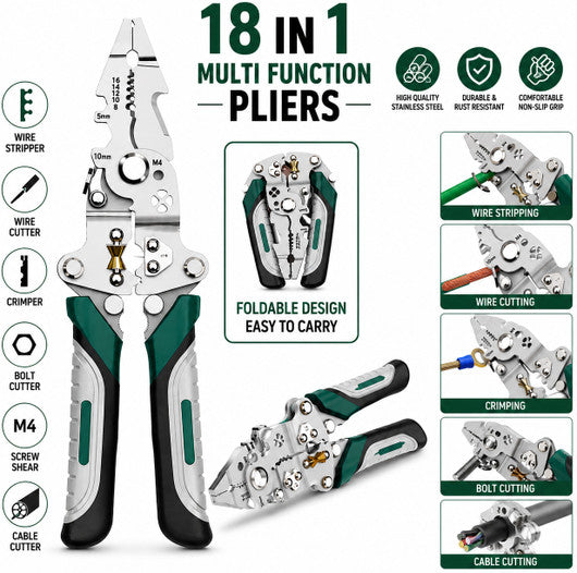 Multifunction Wire Stripper Tool with Wire Cutter & Crimping Function, Stainless Steel Cable Stripping Pliers for Electrical Work | Multi Purpose Hand Tool for Electricians