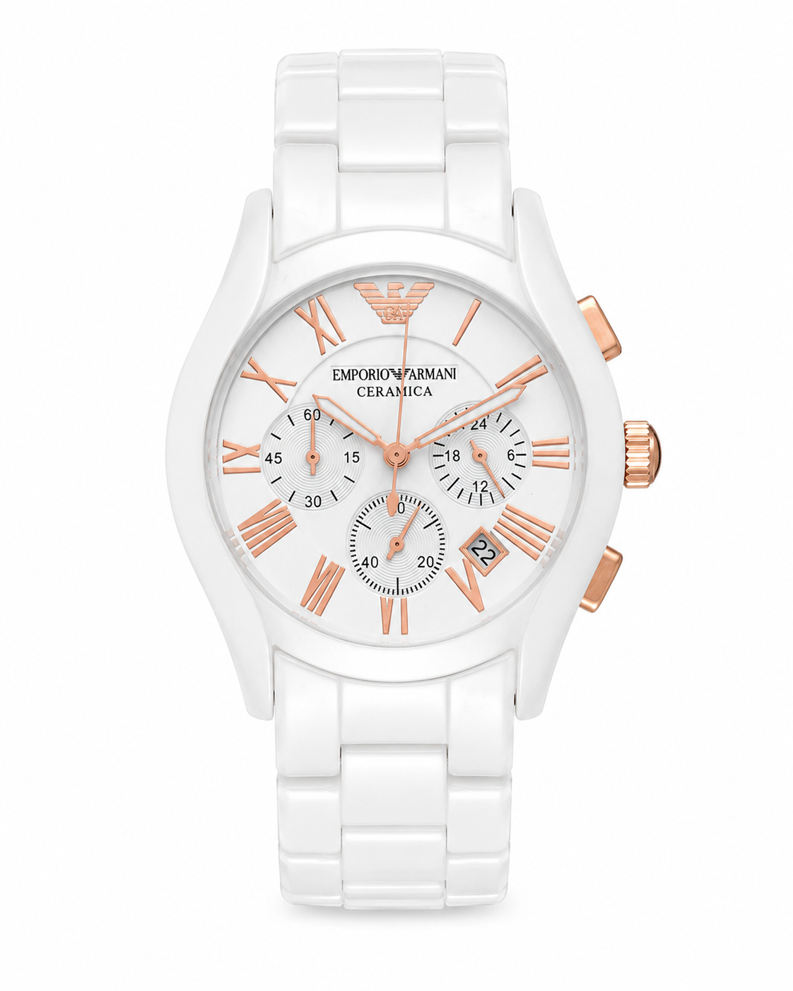 Emporio Armani Ceramica White Ceramic Chronograph Watch – Rose Gold Dial | Premium Luxury Men's Watch