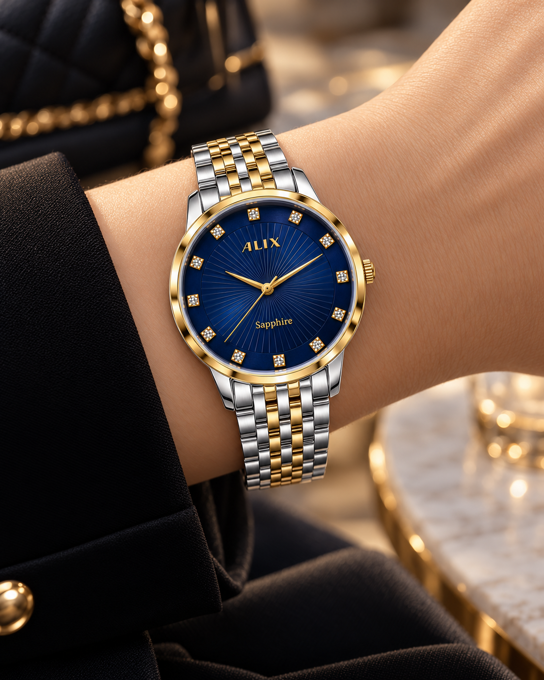 ALIX Extra Slim Blue Dial Silver &amp; Gold Men's Analog Watch – 5mm Thin Case