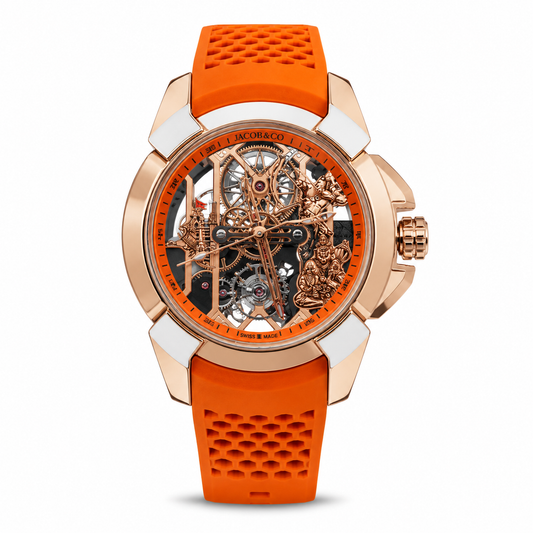 Luxury Ram Mandir Inspired Skeleton Watch – Rose Gold & Orange Edition
