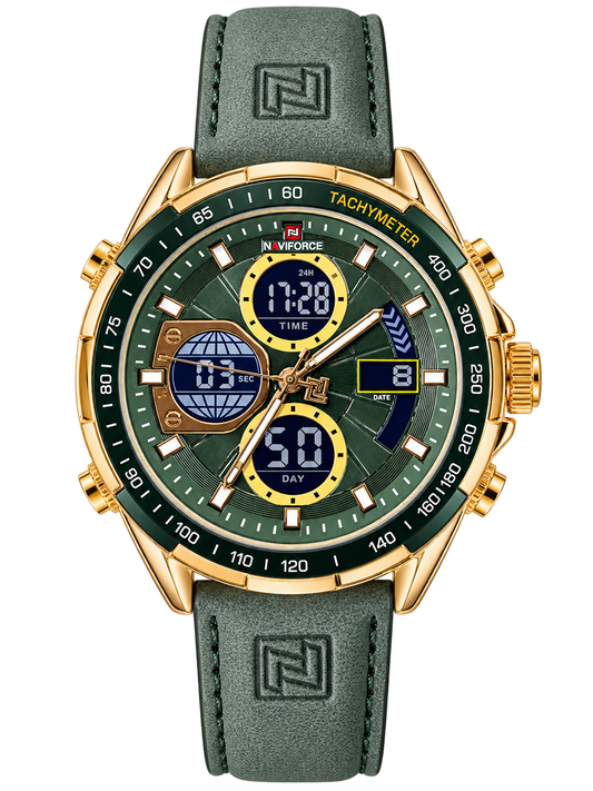 NAVIFORCE Men’s Analog Digital Green Dial Watch – Rose Gold Case
