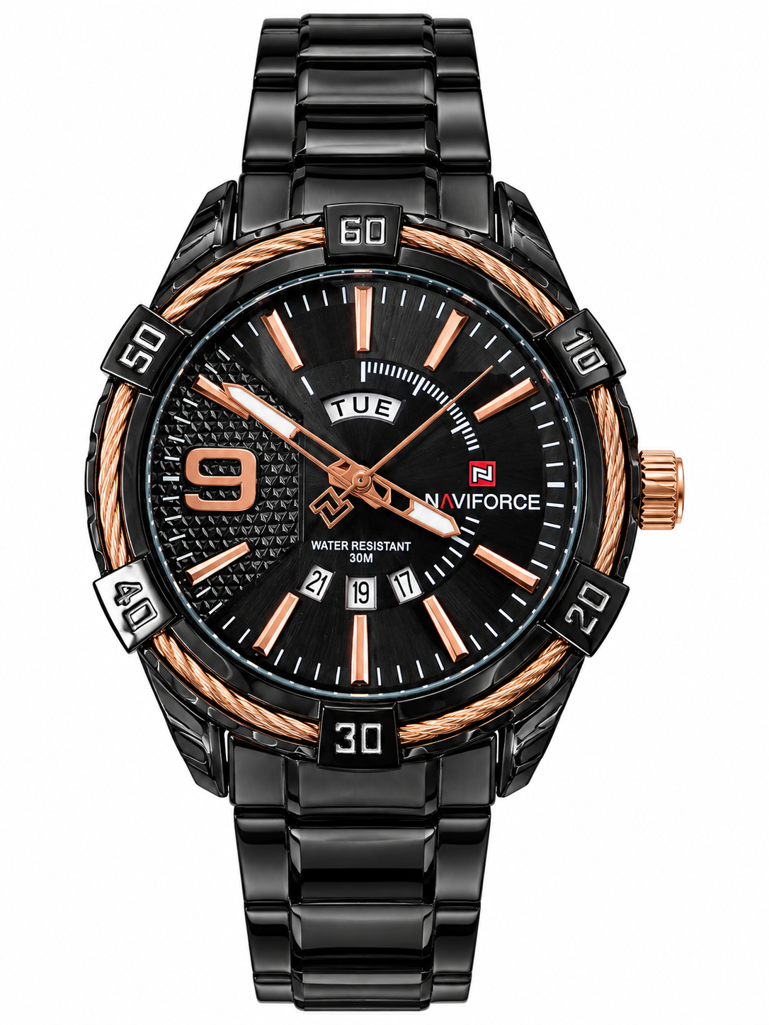 NAVIFORCE Men’s Black & Rose Gold Analog Watch