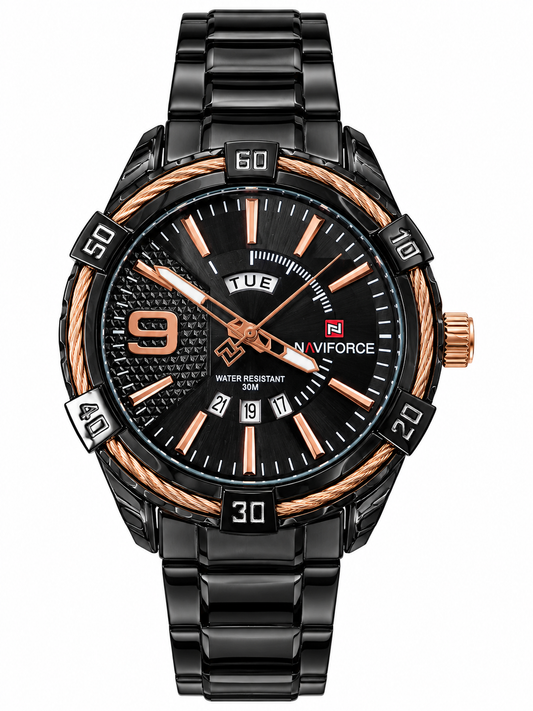 NAVIFORCE Men’s Black & Rose Gold Analog Watch