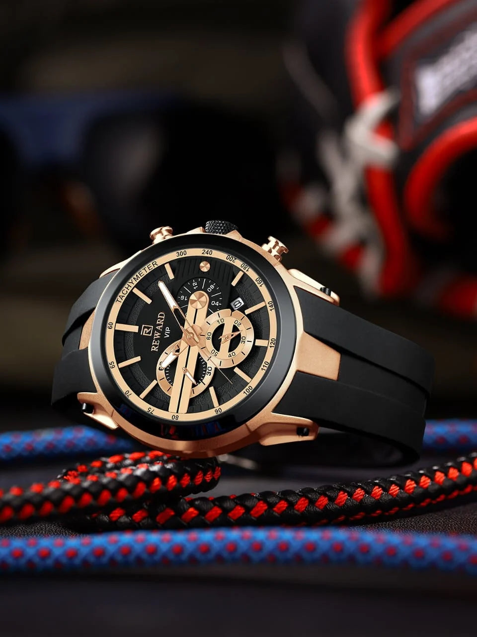 REWARD RD137RGB Rose Gold &amp; Black Chronograph Watch for Men
