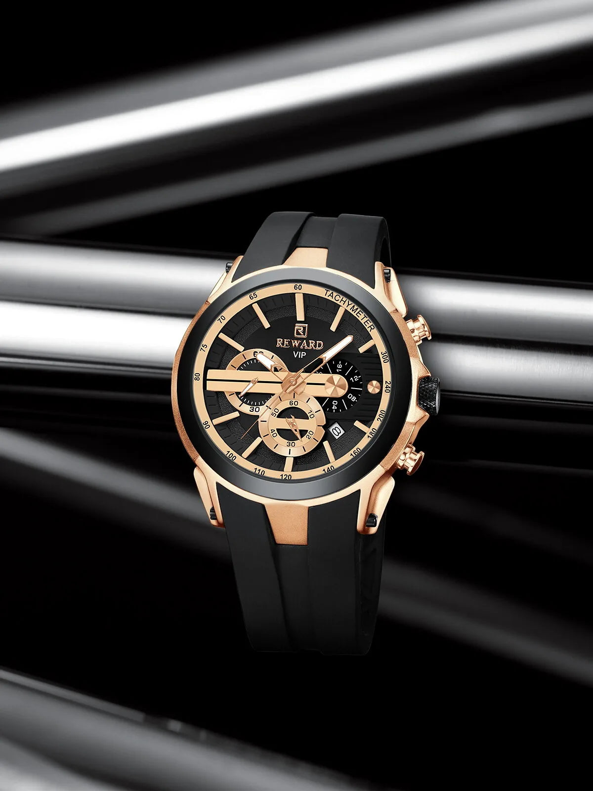 REWARD RD137RGB Rose Gold &amp; Black Chronograph Watch for Men