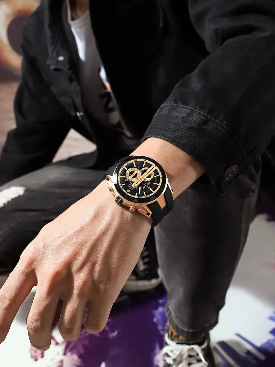 REWARD RD137RGB Rose Gold &amp; Black Chronograph Watch for Men