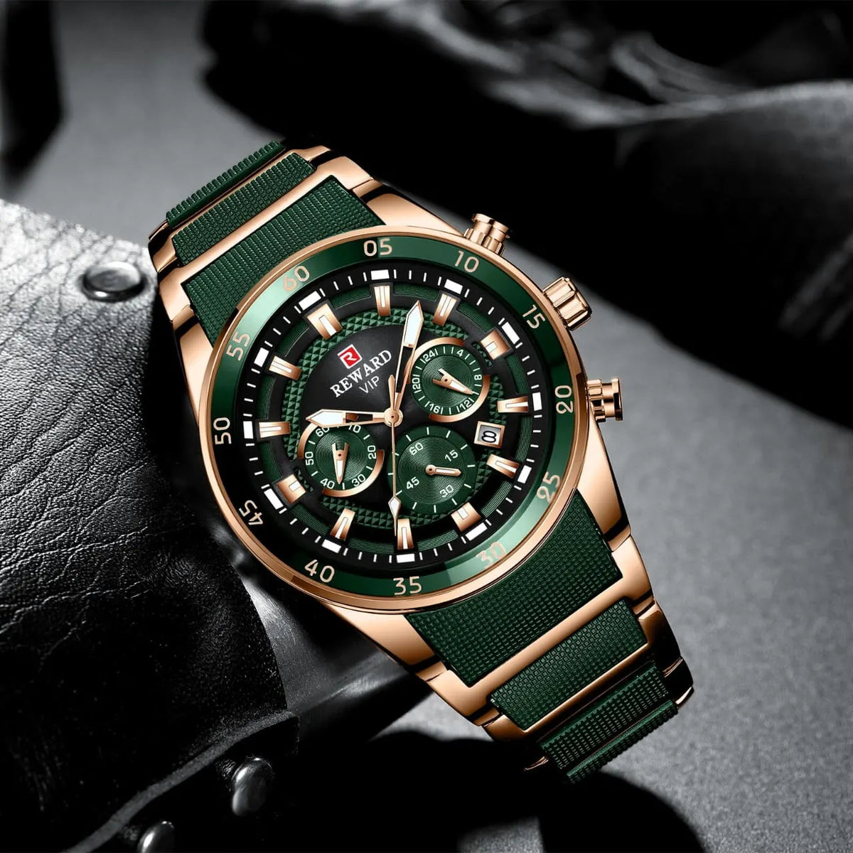 REWARD RD108RGGN Green & Rose Gold Chronograph Quartz Watch for Men