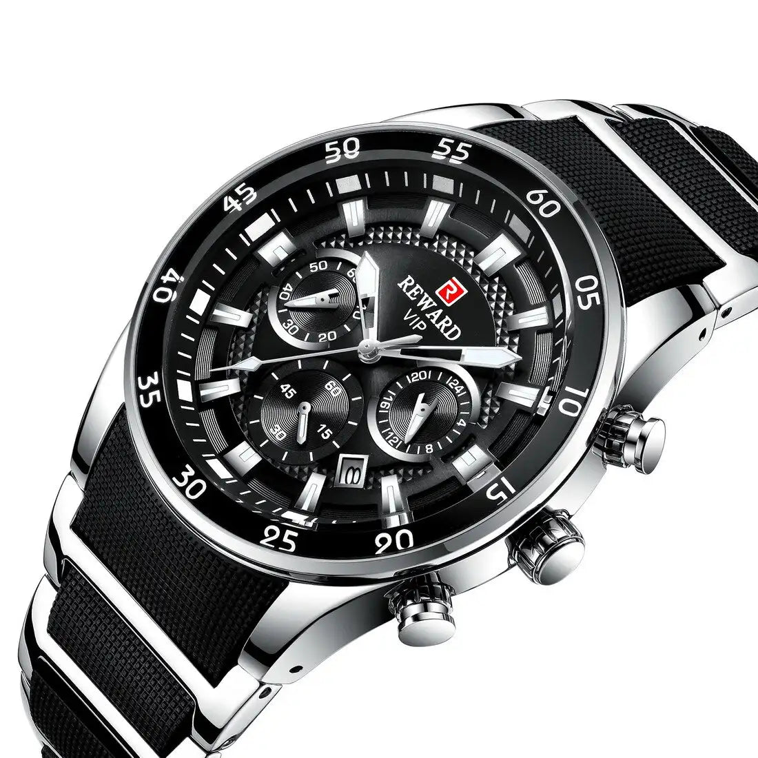 REWARD RD108 SB Silver & Black Chronograph Men's Watch