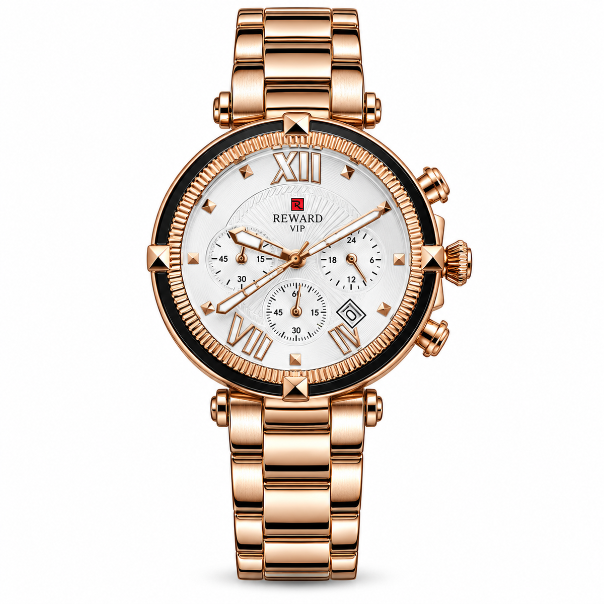 REWARD VIP Rose Gold & White Dial Men's Watch – Multi-Dial Metal Bracelet