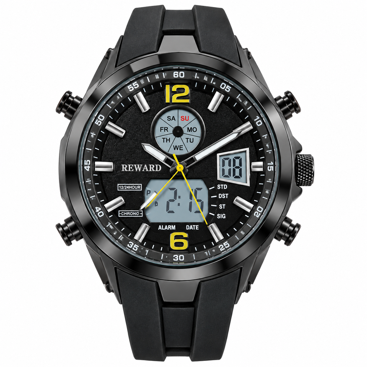 REWARD Black Dial Analog Digital Men's Sports Watch – All Black