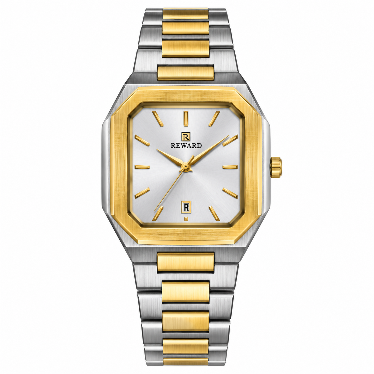 REWARD Silver & Gold Square Dial Men's Watch – Two-Tone Stainless Steel