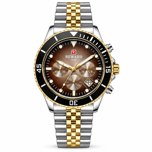 REWARD VIP Brown Dial Men's Watch – Two-Tone Stainless Steel Bracelet
