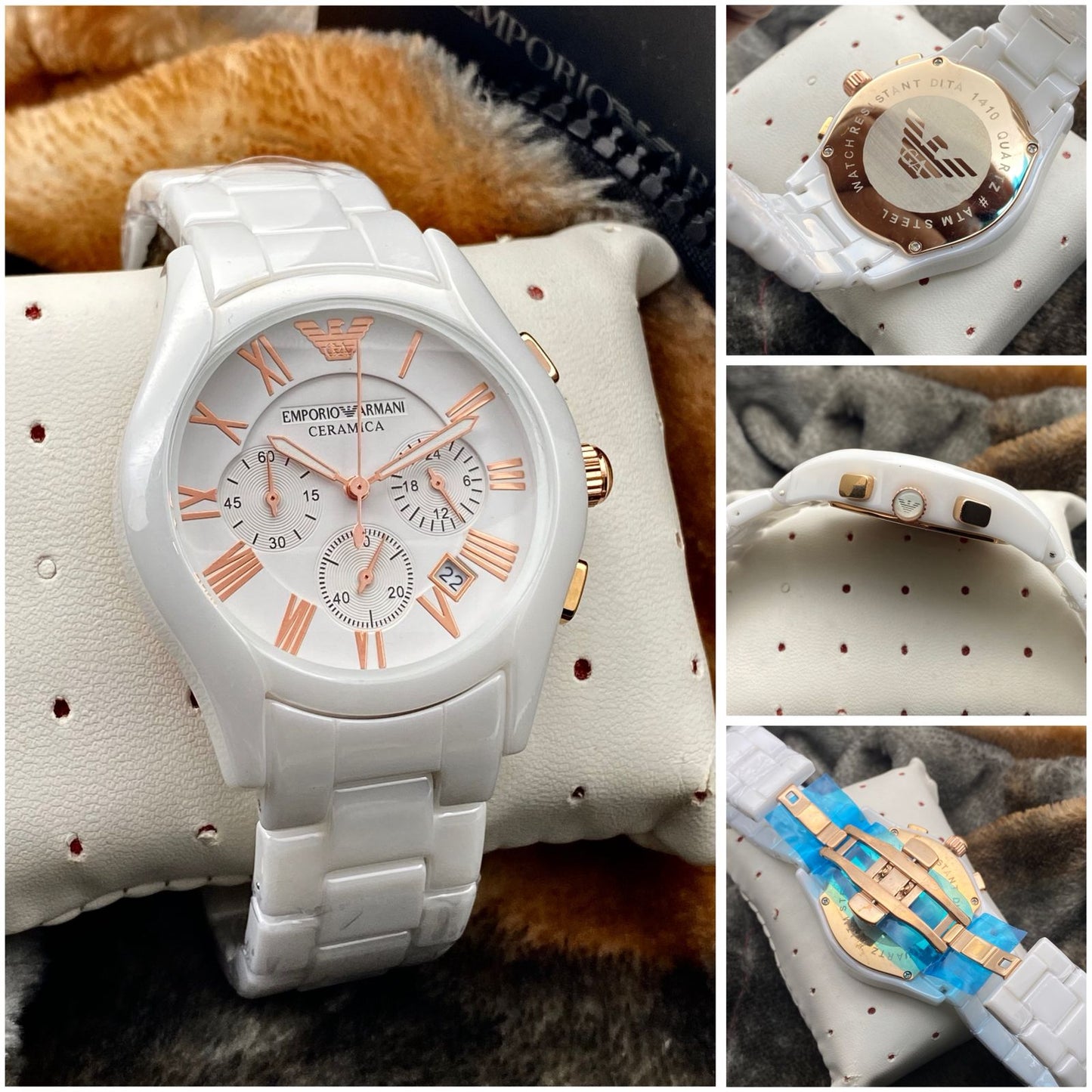 Emporio Armani Ceramica White Ceramic Chronograph Watch – Rose Gold Dial | Premium Luxury Men's Watch