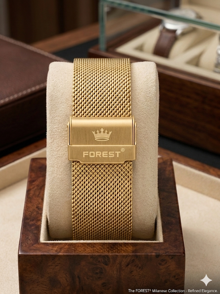 Forest Luxury Gold-Tone Dial Wrist Watches  Pattern Band, Quartz Movement for Men