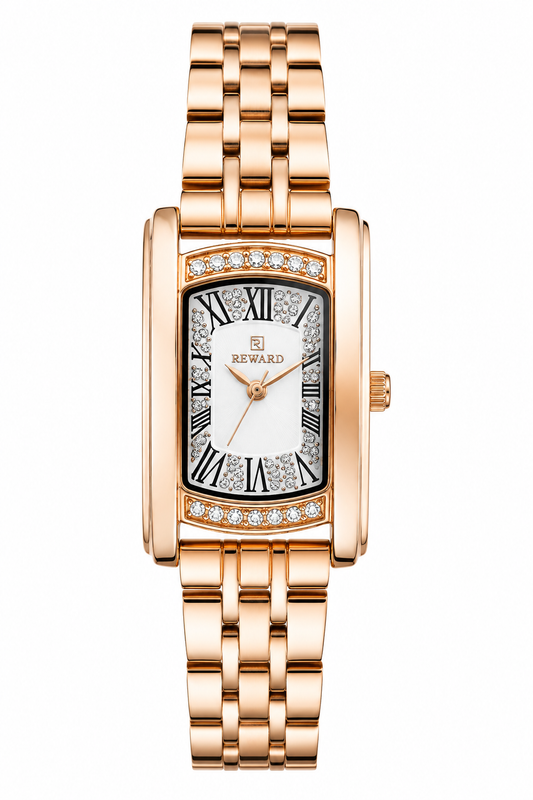REWARD Rose Gold Ladies Luxury Watch – Elegant Roman Dial & Crystal Design