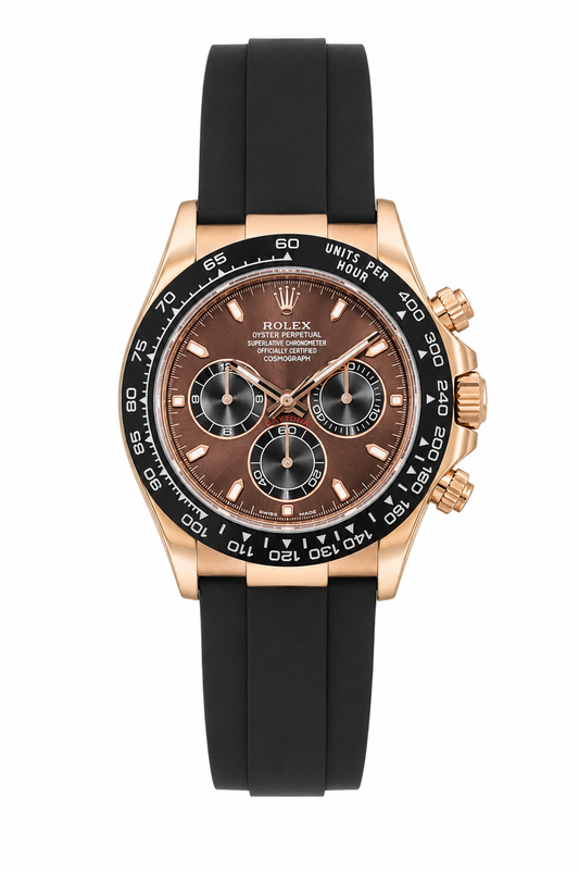 RolexLuxury Rose Gold Chronograph Watch for Men with Black Silicone Strap | Premium Designer Wrist Watch